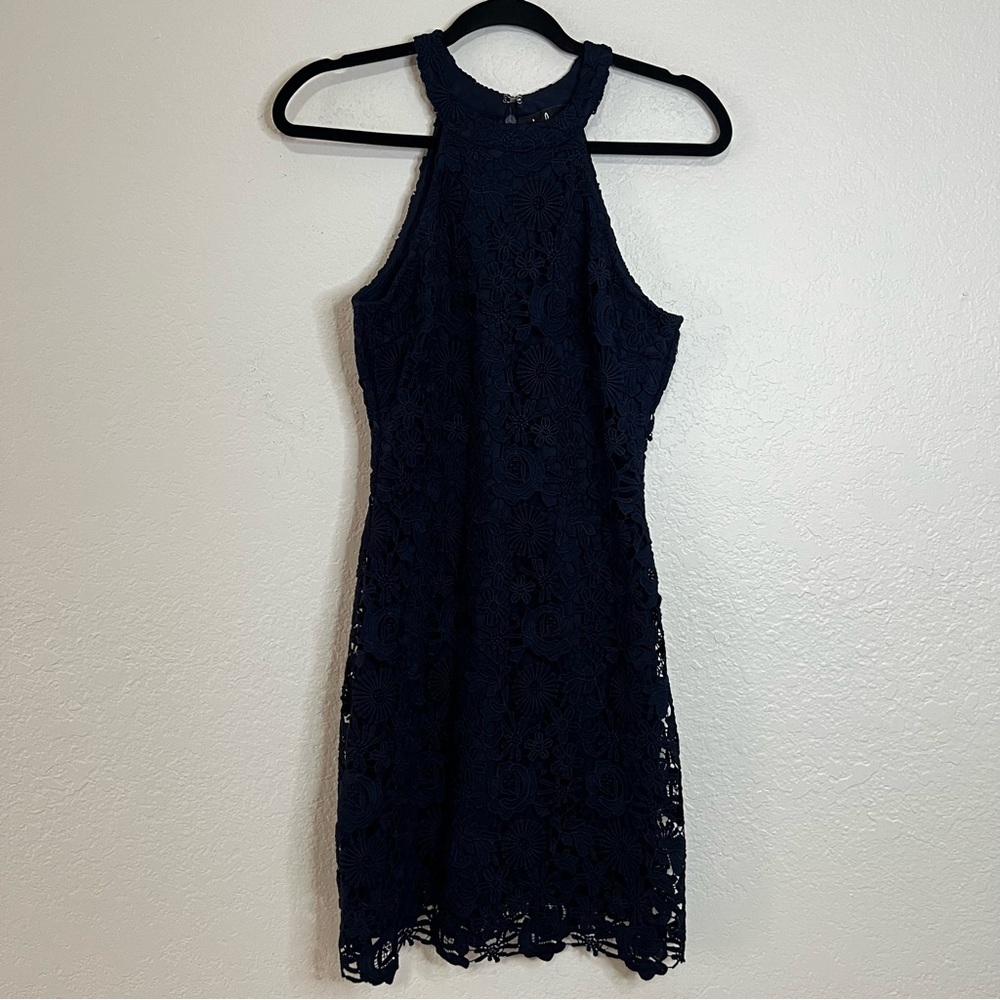 Lulus Love Poem Navy Blue Eyelet Floral Lace Mini Dress - Women’s‎ Size Medium